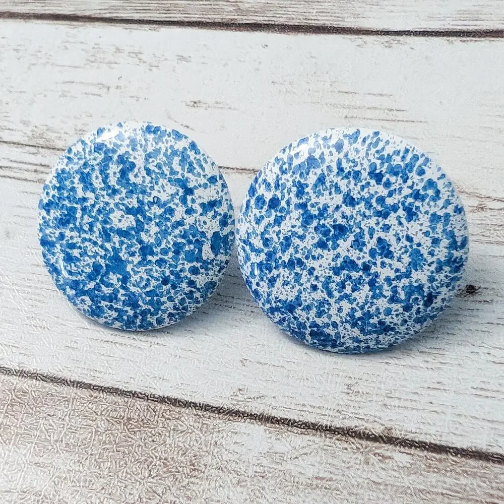 Vintage Earrings For Pierced Ears Blue & White Circle